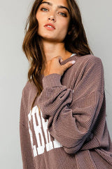 BUCKETLIST - T1770N 'NEBRASKA' Comfy Oversize Graphic Sweatshirt: Red / S-M-L (2-2-2)