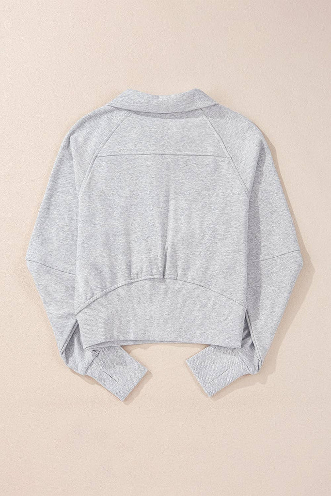 Pretty Bash - Quarter Zip Kangaroo Pocket Sweatshirt: Light Grey / XL