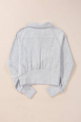 Pretty Bash - Quarter Zip Kangaroo Pocket Sweatshirt: Light Grey / XL