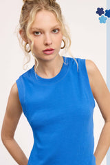 La Miel - HUT7340-Basic Ribbed Sleeveless Crew Mock Neck Tank Top: Onyx / L