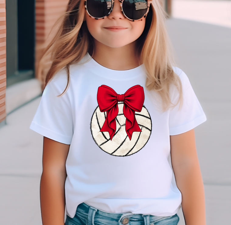 Under The Lights Designs - Volleyball With Red Bow Kids T Shirt : 2T