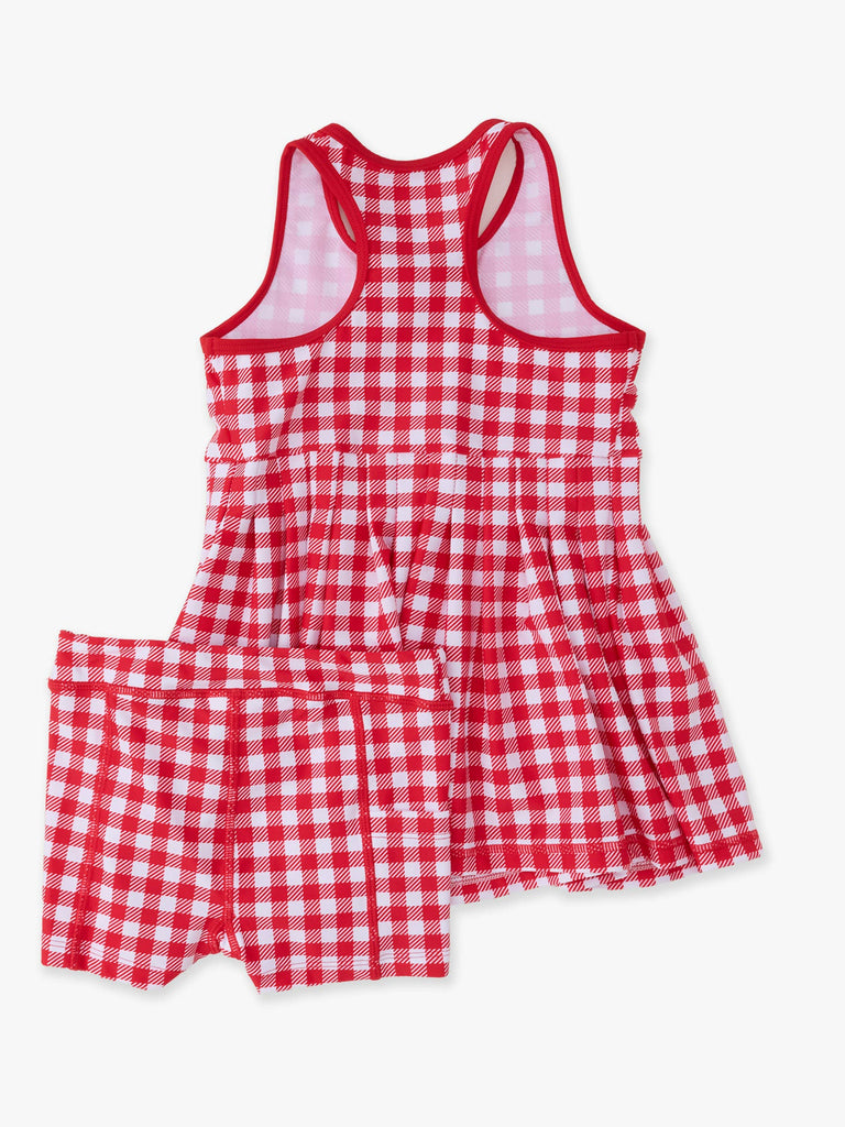 RuffleButts + RuggedButts - Girls Red Gingham Pleated Skirt Active Dress & Bike Short Set: Red / 5