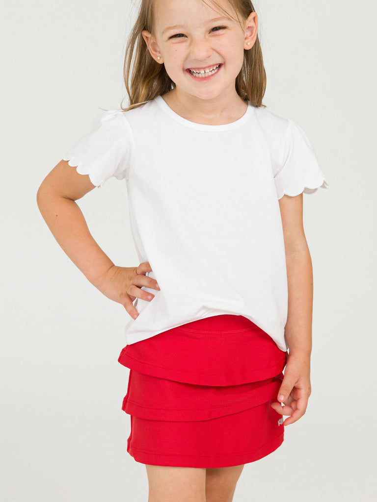 RuffleButts + RuggedButts - Girls Red Tiered Active Skort: Red / 3T