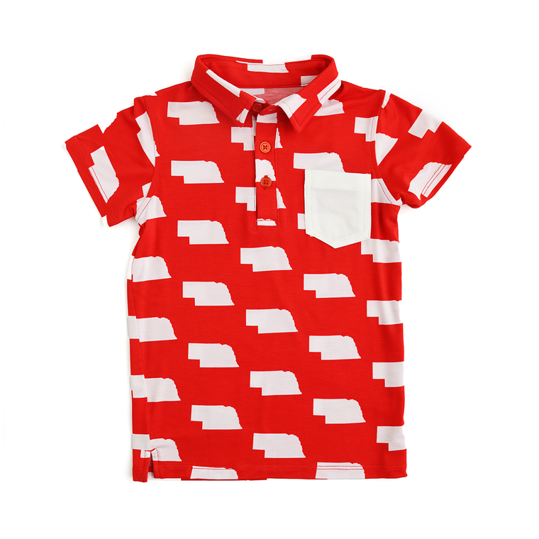 Gigi and Max - Bamboo Kids Clothing Boys Shirt Polo Nebraska Scarlet & Cream : 6/7