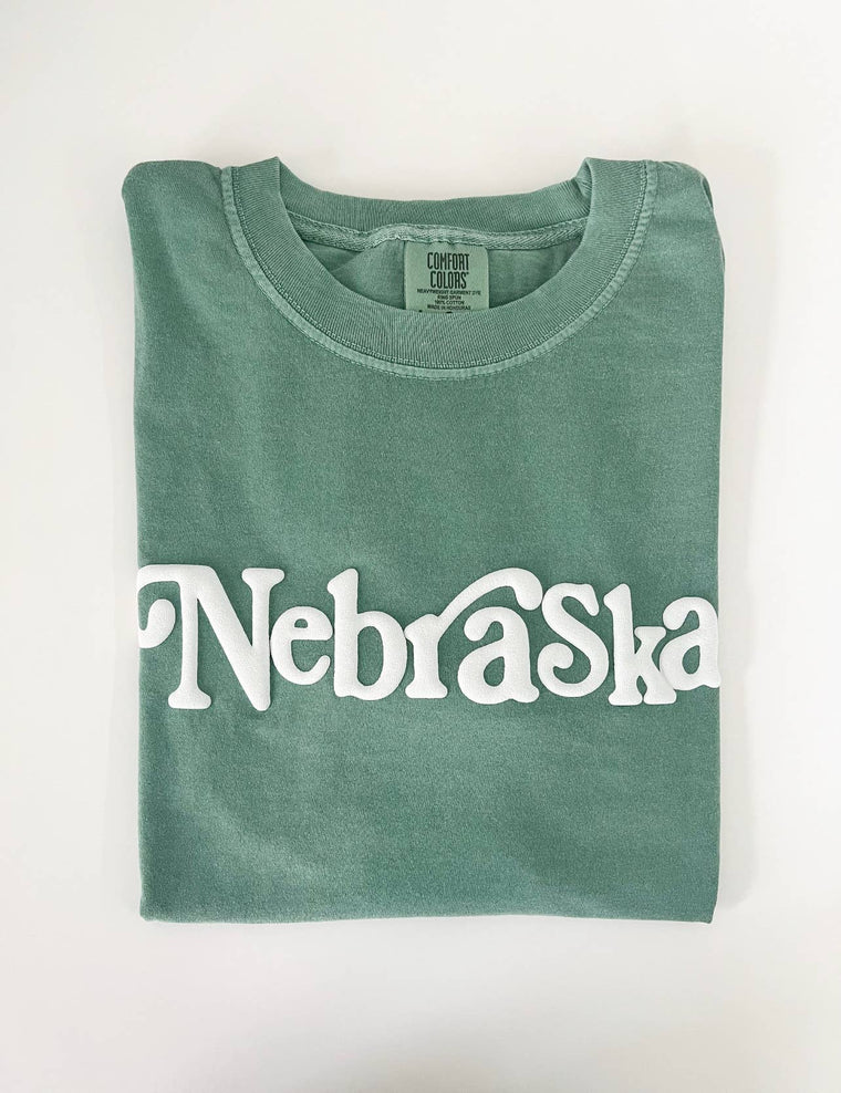 402threads - Nebraska Puff T-shirt: Green / Medium