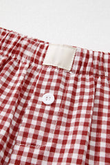 Lovesoft - Red Plaid Gingham Printed High Waist Shorts: Red Stripe / 100%Polyester / S