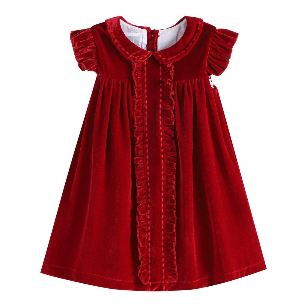 Lil Cactus - Red Velvet Ruffle Dress: 6Y