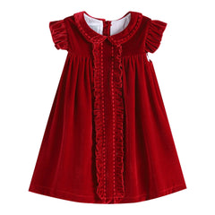 Lil Cactus - Red Velvet Ruffle Dress: 6Y