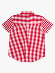 RuffleButts + RuggedButts - Boys Classic Red Gingham Short Sleeve Button Down Shirt: Red / 18-24m