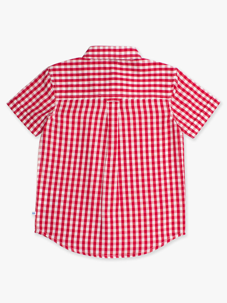 RuffleButts + RuggedButts - Boys Classic Red Gingham Short Sleeve Button Down Shirt: Red / 5