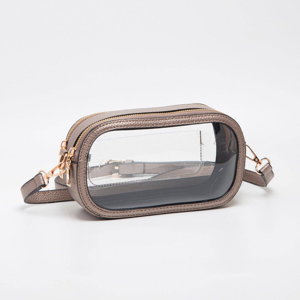 MiMi Wholesale - TG10552 Double Zipper Oval Clear Gameday/Stadium Bag: Tan