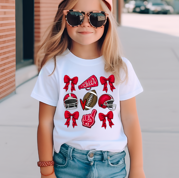 Under The Lights Designs - Football And Bows Kids Game Day T Shirt: 3T