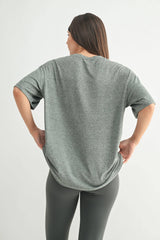 Mono B - Brushed Hacci Oversized Boyfriend Tee: 2TONE GREY / S:M:L (2:2:2)