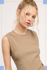 La Miel - HUT7340-Basic Ribbed Sleeveless Crew Mock Neck Tank Top: Onyx / L