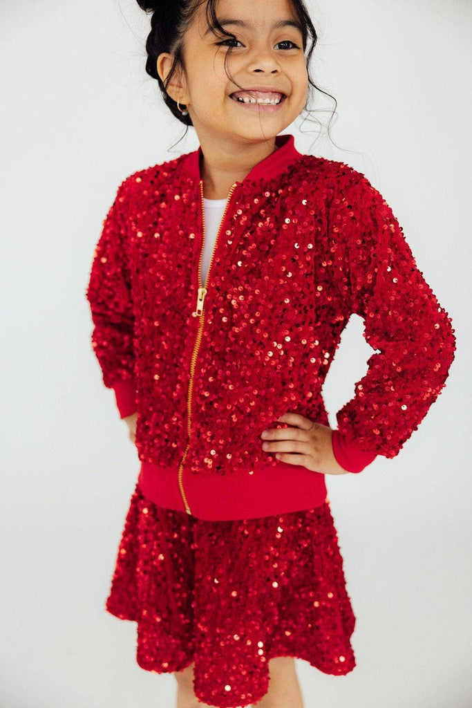 Mila & Rose - Red Velvet Sequin Twirl Skort: 4T
