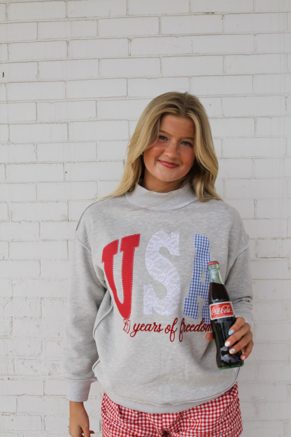 PATCHWORK USA + 250 YEARS OF FREEDOM (embroidered) - GREY MOCKNECK