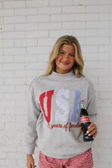 PATCHWORK USA + 250 YEARS OF FREEDOM (embroidered) - GREY MOCKNECK