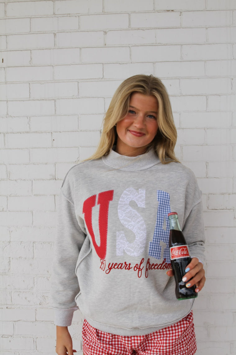 PATCHWORK USA + 250 YEARS OF FREEDOM (embroidered) - GREY MOCKNECK