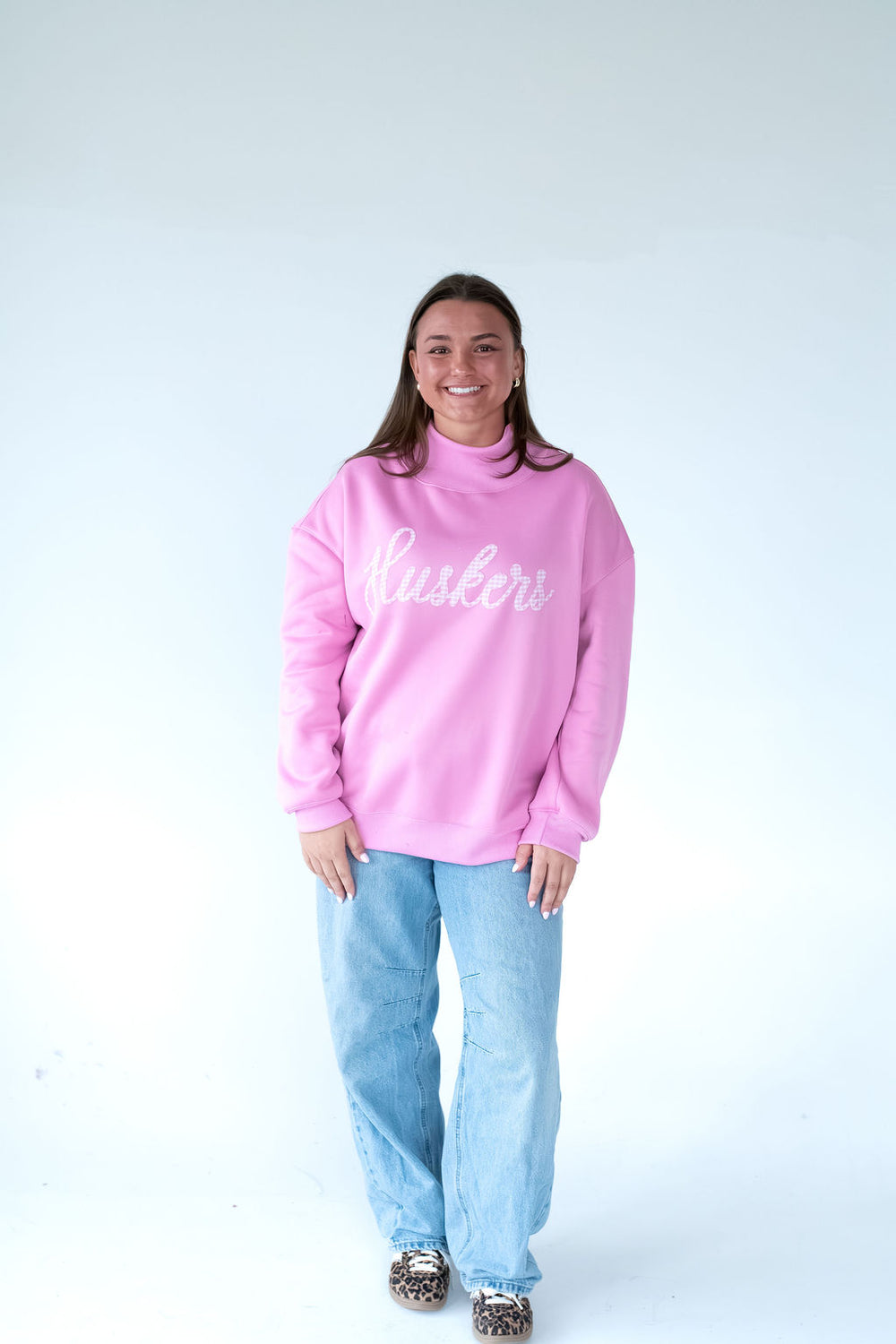 SIGNATURE HUSKERS (pink gingham) - PINK MOCKNECK
