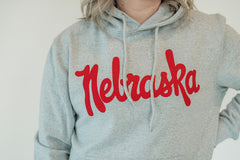 VINTAGE NEBRASKA (red/white polka dot) - GREY HOODIE