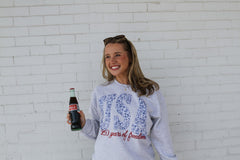 USA (BLUE FLORAL) 250 YEARS OF FREEDOM (red embroidered) - ASH GREY CREWNECK
