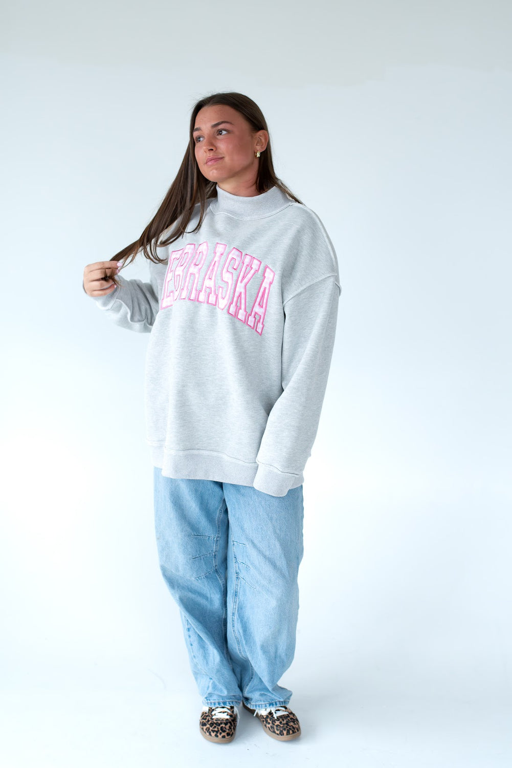NEBRASKA (pink gingham) - GREY MOCKNECK