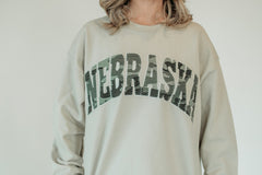 NEBRASKA (camo + white backing) - SAND CREWNECK