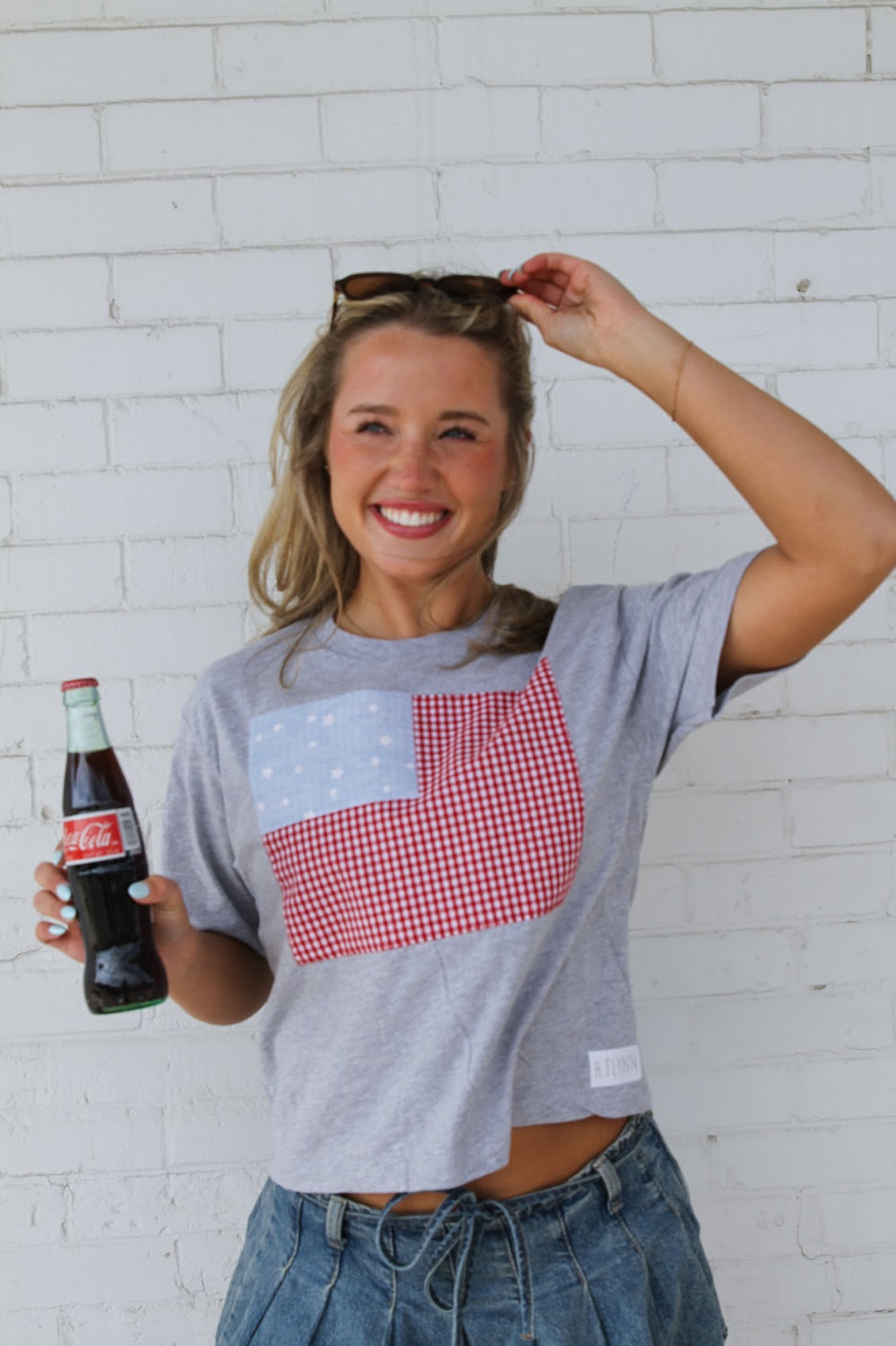 FLAG (RED GINGHAM + CHAMBRAY STARS) - GREY TSHIRT