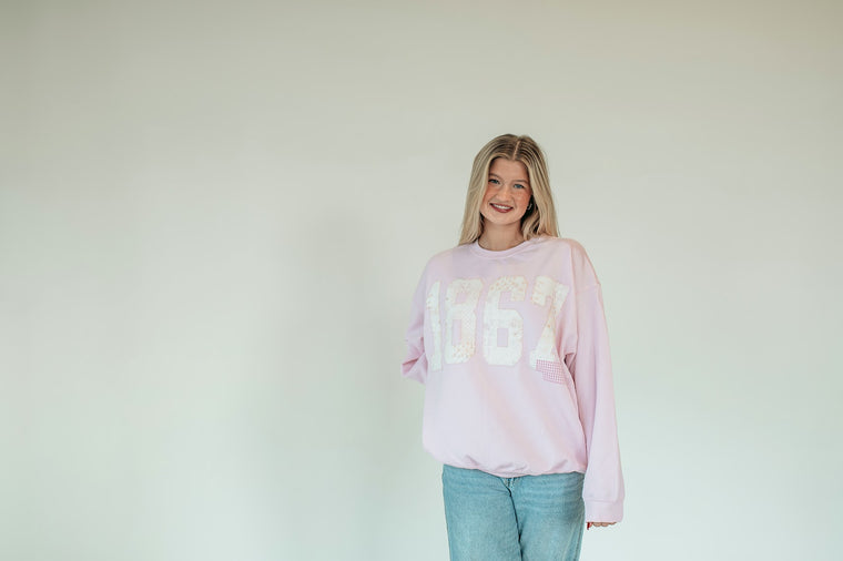 1867 (pink patchwork) + STATE (pink gingham) - LIGHT PINK CREWNECK
