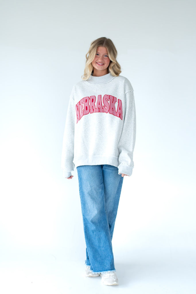 NEBRASKA (red gingham + red) - GREY MOCKNECK