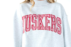HUSKERS (red gingham) - GREY MOCKNECK