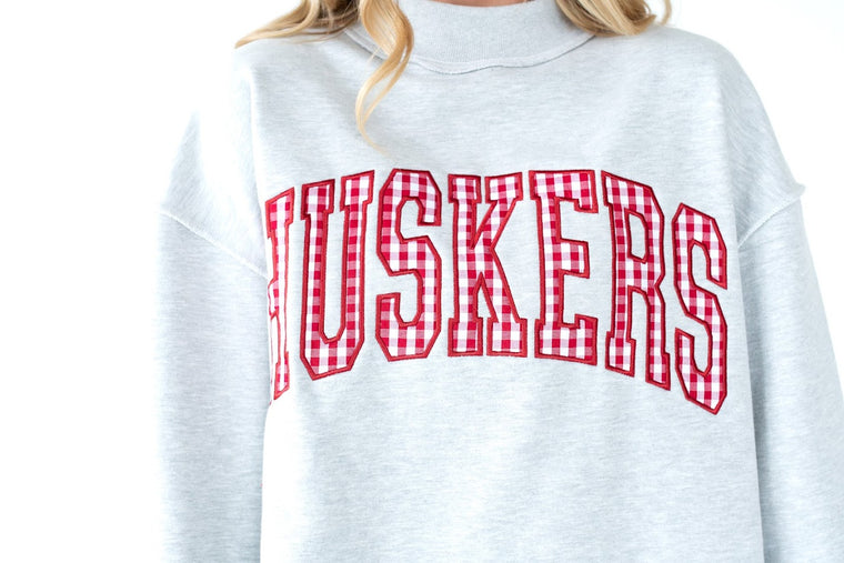 HUSKERS (red gingham) - GREY MOCKNECK