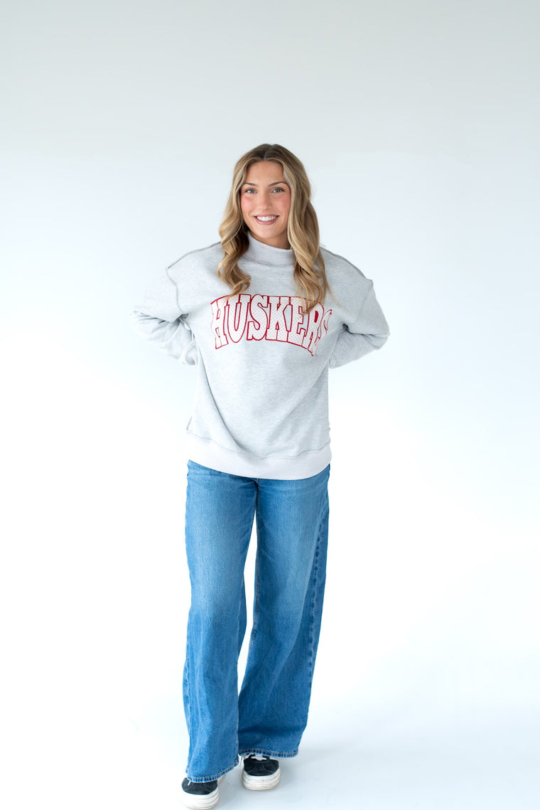 HUSKERS (red/white polka + red backing) - GREY MOCKNECK