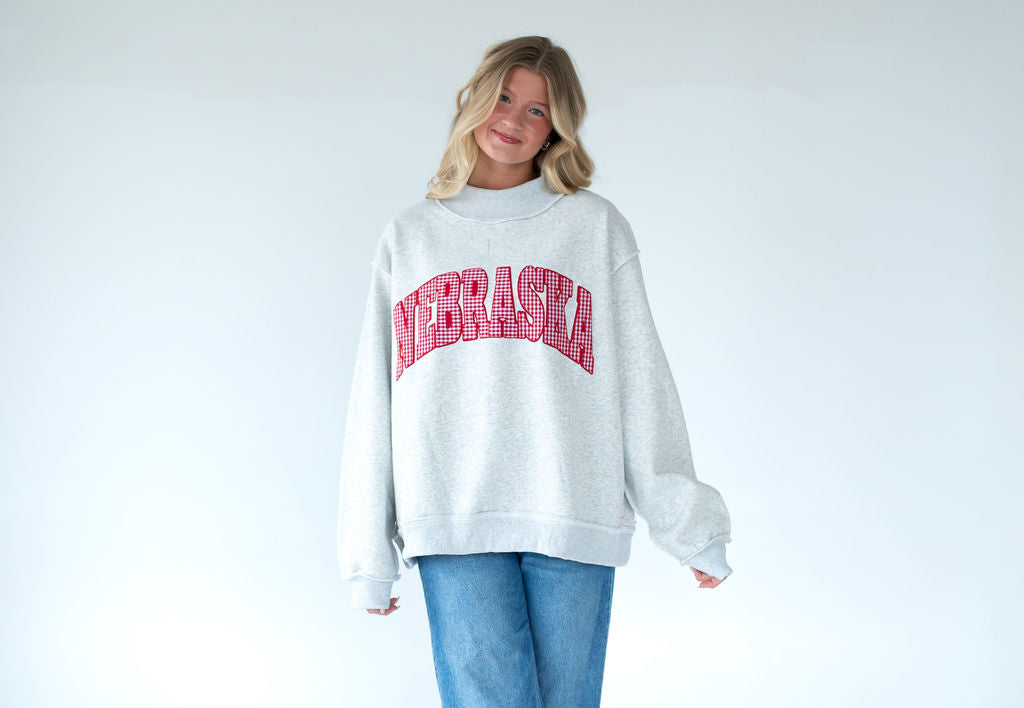 NEBRASKA (red gingham + red) - GREY MOCKNECK