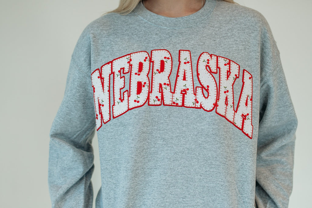 NEBRASKA (cherry + red backing) - SPORT GREY CREW