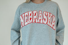 NEBRASKA (cherry + red backing) - SPORT GREY CREW