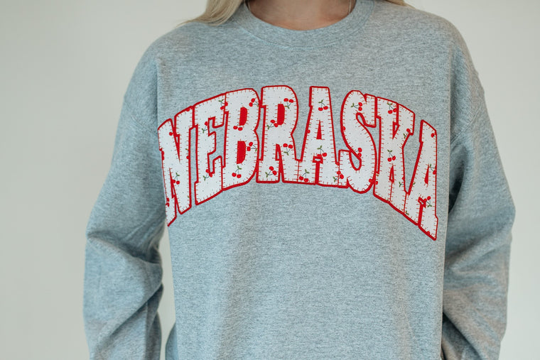 NEBRASKA (cherry + red backing) - SPORT GREY CREW