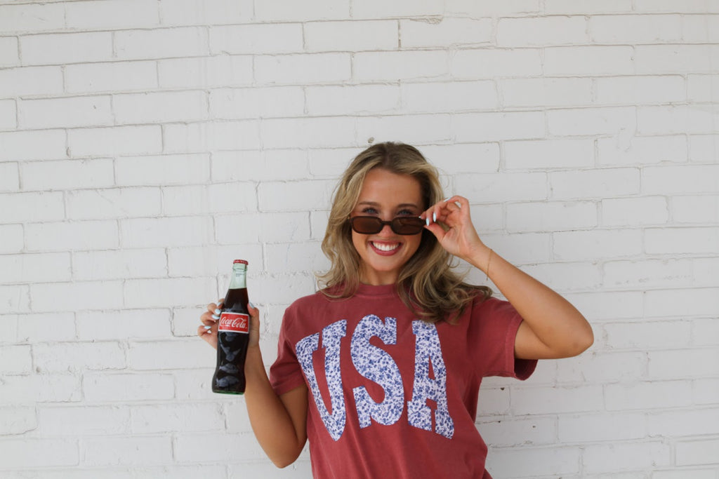 BLUE FLORAL USA - CRIMSON COMFORT COLORS TEE