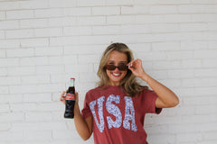 BLUE FLORAL USA - CRIMSON COMFORT COLORS TEE
