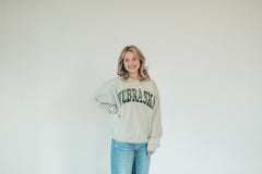NEBRASKA (camo + white backing) - SAND CREWNECK