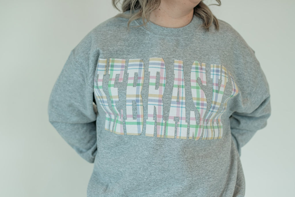 SPRING PLAID NEBRASKA - SPORT GREY CREWNECK