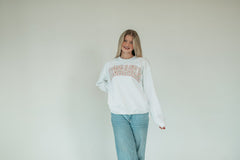 NEBRASKA (wildflower + light pink backing) - WHITE CREWNECK
