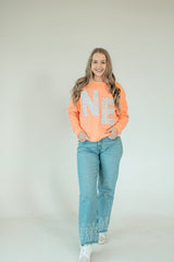 NE (wildflower + light pink backing) - CANTALOUPE RAW EDGE CREWNECK