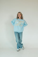 1867 (yellow patchwork) + STATE (blue gingham) - LIGHT BLUE CREWNECK