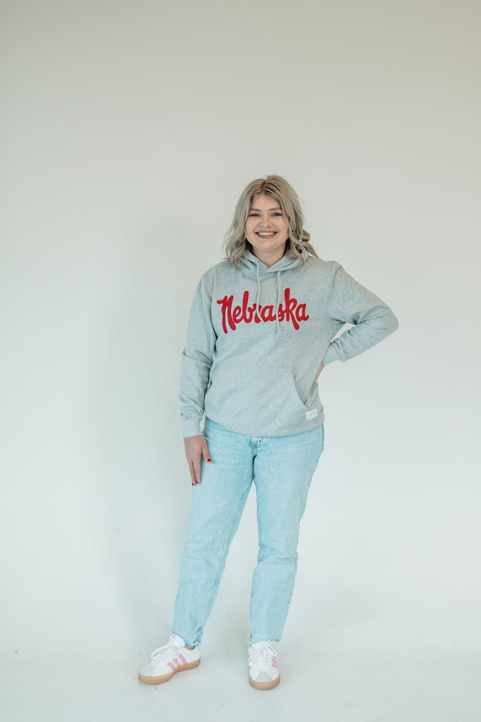 VINTAGE NEBRASKA (red/white polka dot) - GREY HOODIE