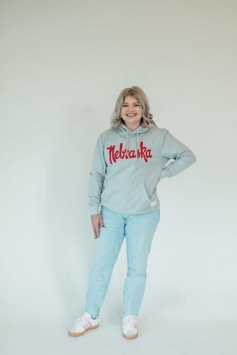VINTAGE NEBRASKA (red/white polka dot) - GREY HOODIE