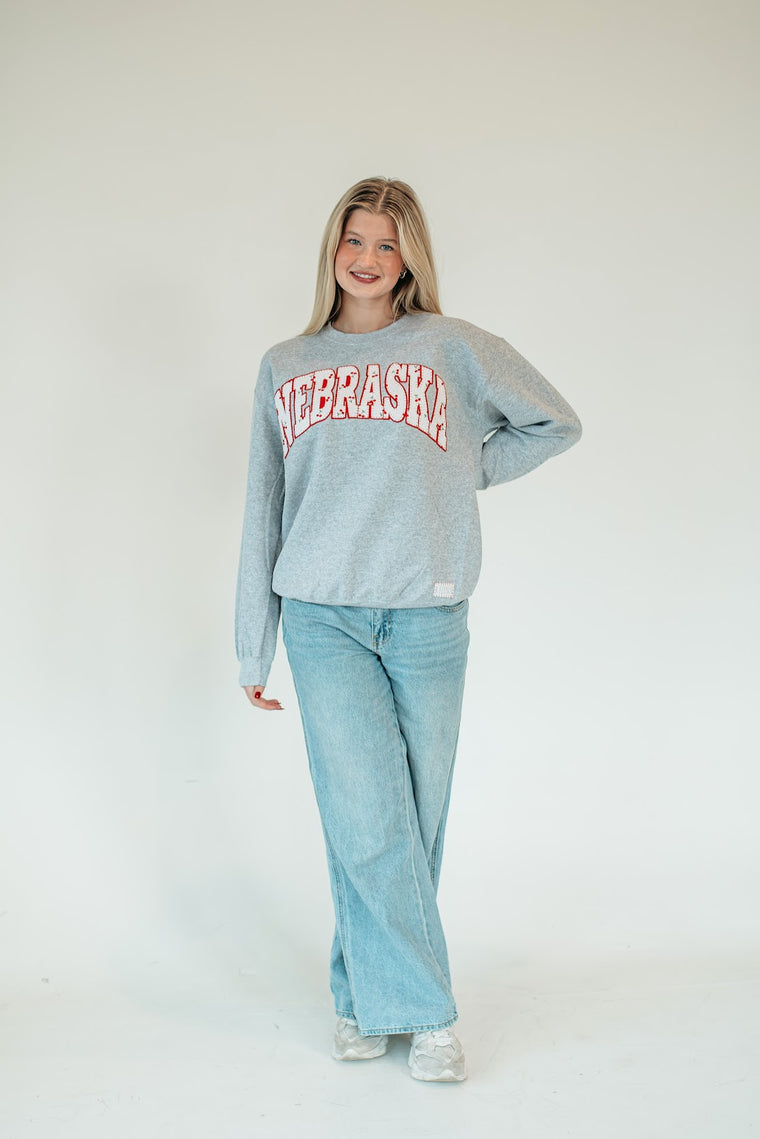 NEBRASKA (cherry + red backing) - SPORT GREY CREW