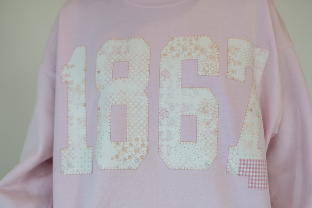 1867 (pink patchwork) + STATE (pink gingham) - LIGHT PINK CREWNECK