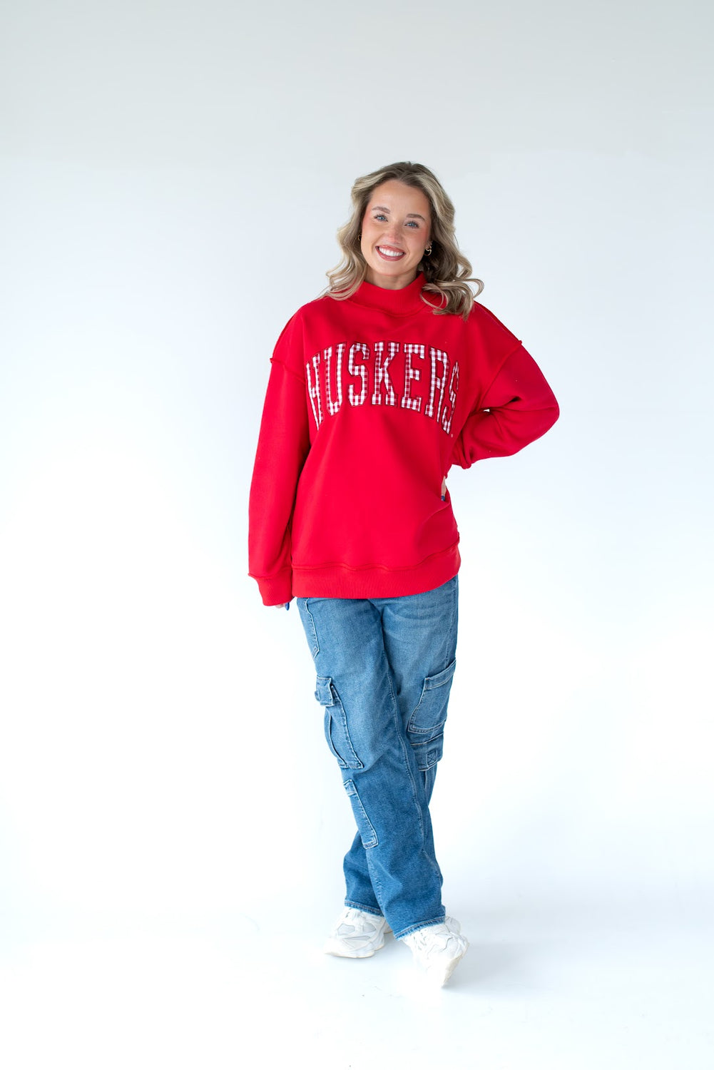 HUSKERS (red gingham) - RED MOCKNECK
