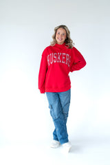 HUSKERS (red gingham) - RED MOCKNECK